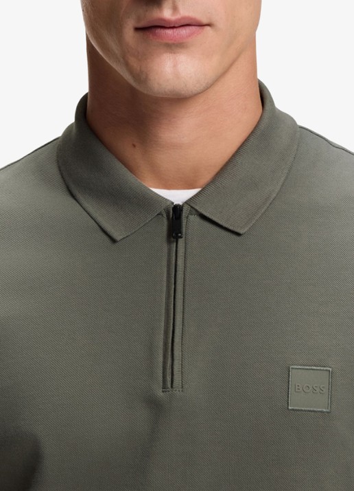 BOSS Slim-fit polo van stretchkatoen met logopatch - detail 2 open grey-076 / grijs