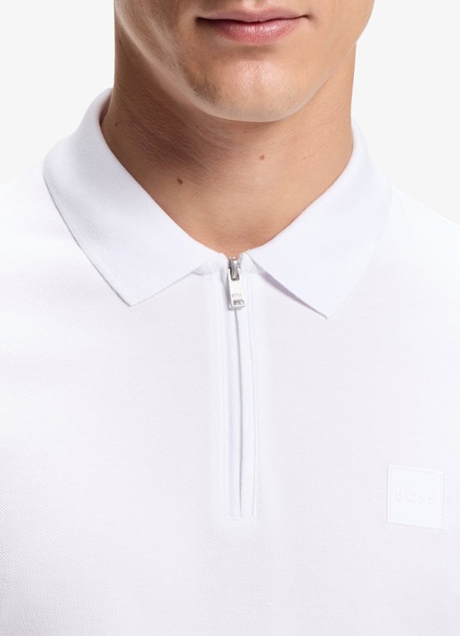 BOSS Slim-fit polo van stretchkatoen met logopatch - detail 5 white-100 / wit