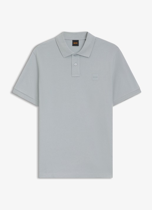 BOSS Slim-fit polo van stretchkatoen met logopatch - voorkant 3 open grey-084 / grijs