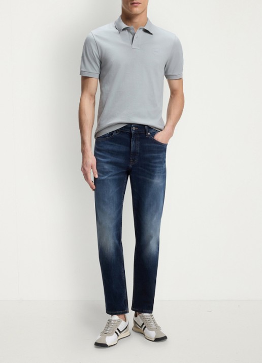 BOSS Slim-fit polo van stretchkatoen met logopatch - voorkant 4 open grey-084 / grijs
