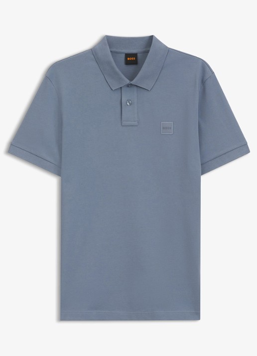 BOSS Slim-fit polo van stretchkatoen met logopatch - voorkant medium blue-424 / blauw