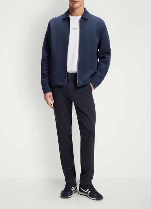 BOSS Slim-fit satijnen chino van stretchkatoen - voorkant 3 dark blue-404 / blauw