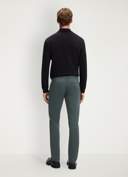 BOSS Slim-fit satijnen chino van stretchkatoen - achterkant 4 open green-377 / groen