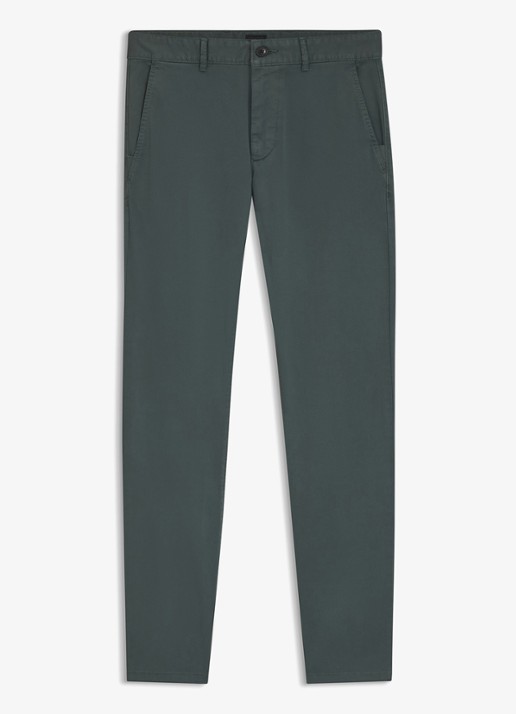 BOSS Slim-fit satijnen chino van stretchkatoen - voorkant 5 open green-377 / groen