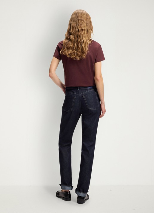 BOSS Slim-fit T-shirt van katoen met logostiksel - achterkant 5 roodbruin
