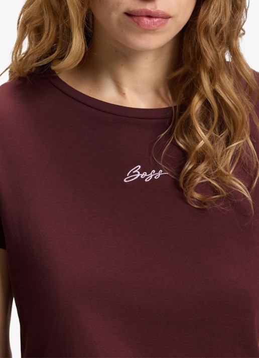 BOSS Slim-fit T-shirt van katoen met logostiksel - detail 2 roodbruin