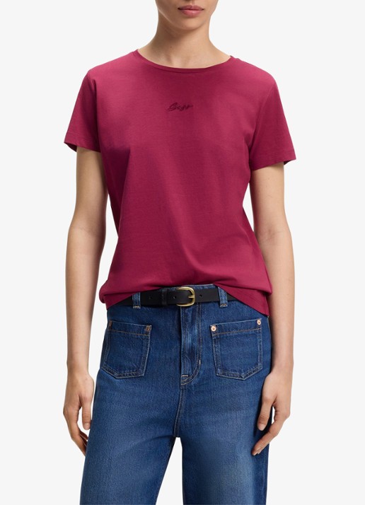 BOSS Slim-fit T-shirt van katoen met logostiksel - detail 2 rood
