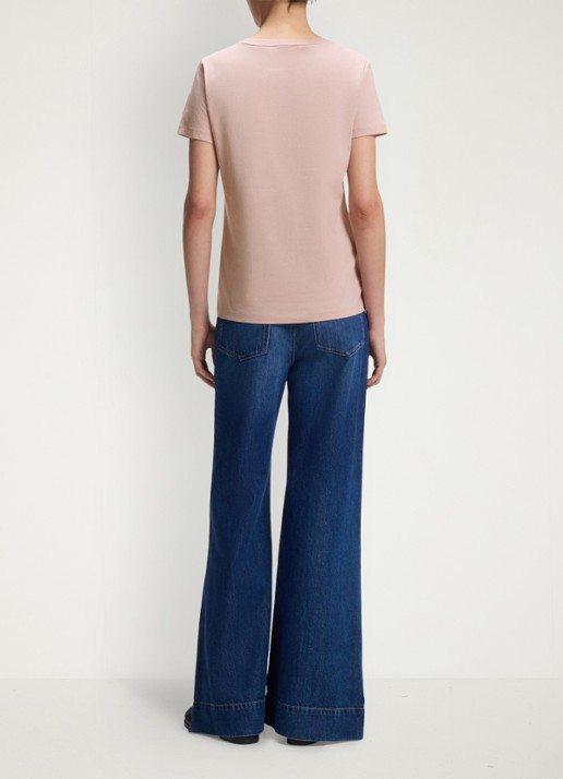 BOSS Slim-fit T-shirt van katoen met logostiksel - achterkant roze
