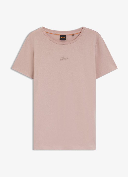 BOSS Slim-fit T-shirt van katoen met logostiksel - voorkant 2 roze