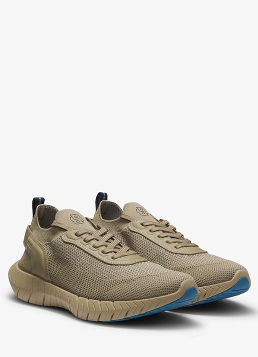 BOSS Sneaker met gebreid bovenwerk en logo - voorkant 2 beige