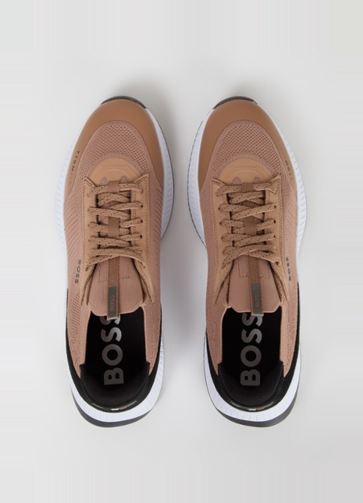 BOSS Sneaker met gebreid bovenwerk en suède details - detail 3 camel