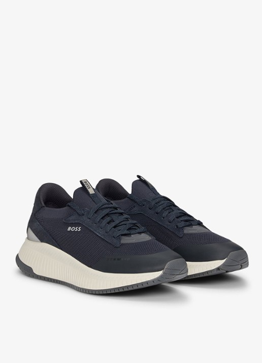 BOSS Sneaker met gebreid bovenwerk en suède details - detail indigo