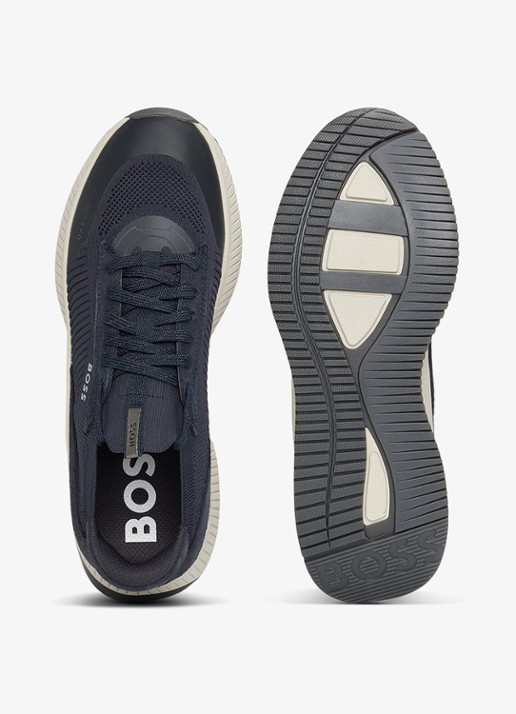 BOSS Sneaker met gebreid bovenwerk en suède details - detail 2 indigo