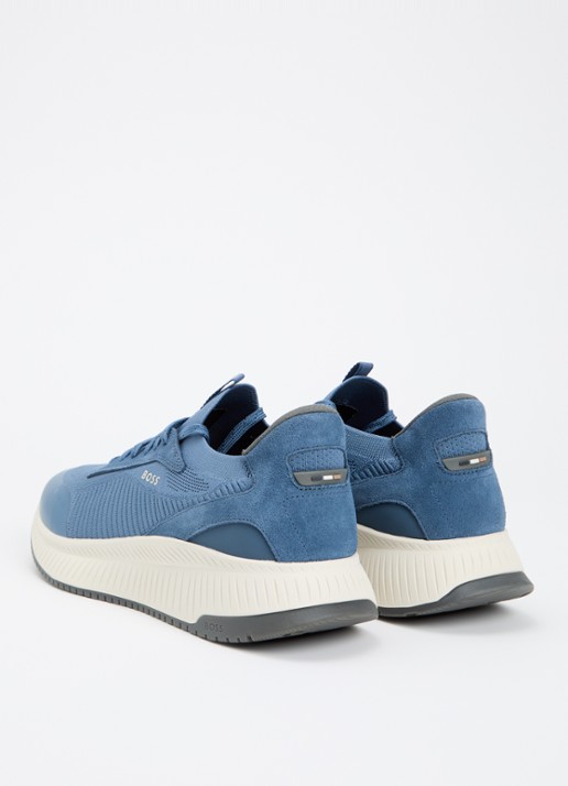 BOSS Sneaker met gebreid bovenwerk en suède details - achterkant petrol