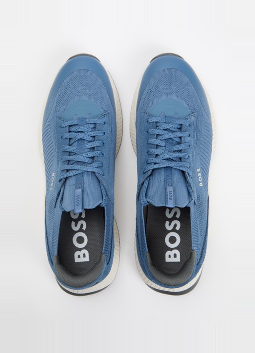 BOSS Sneaker met gebreid bovenwerk en suède details - detail 3 petrol