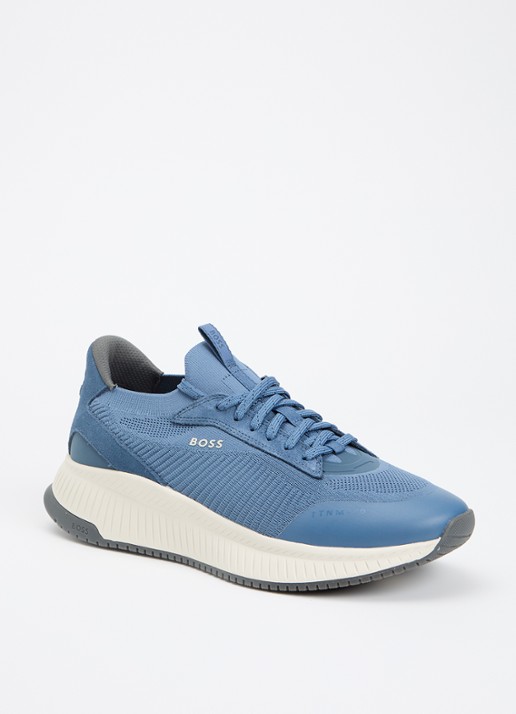 BOSS Sneaker met gebreid bovenwerk en suède details - voorkant 5 petrol
