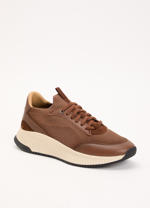 BOSS Sneaker met gebreid bovenwerk - voorkant bruin