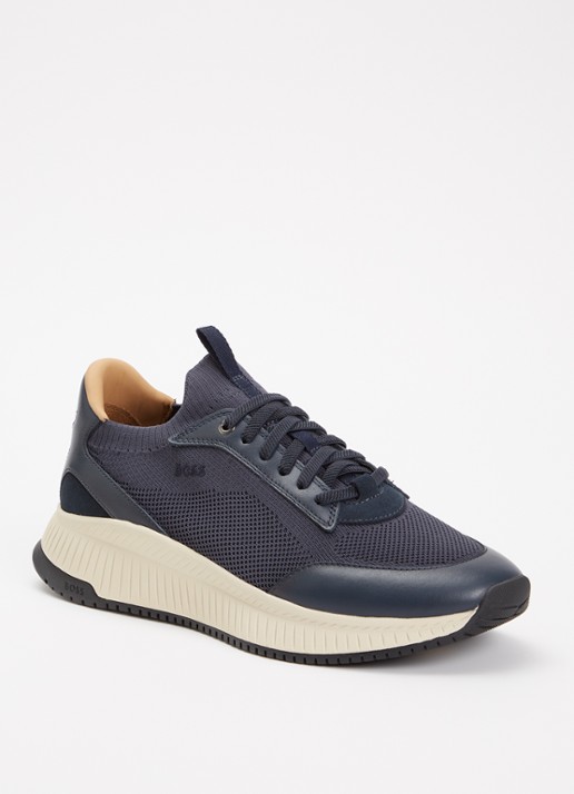 BOSS Sneaker met gebreid bovenwerk - voorkant donkerblauw
