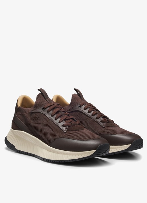 BOSS Sneaker met gebreid bovenwerk - detail donkerbruin