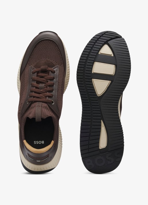 BOSS Sneaker met gebreid bovenwerk - detail 2 donkerbruin