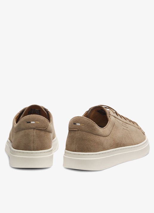 BOSS Sneaker van suède met logo  - achterkant 5 donkerbeige