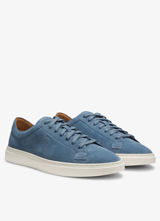BOSS Sneaker van suède met logo  - voorkant 2 donkerblauw