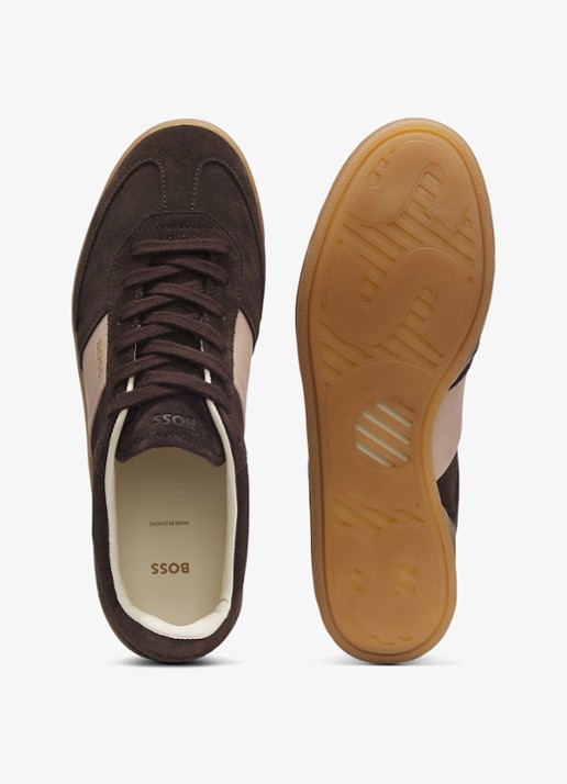 BOSS Sneaker van suède - achterkant donkerbruin