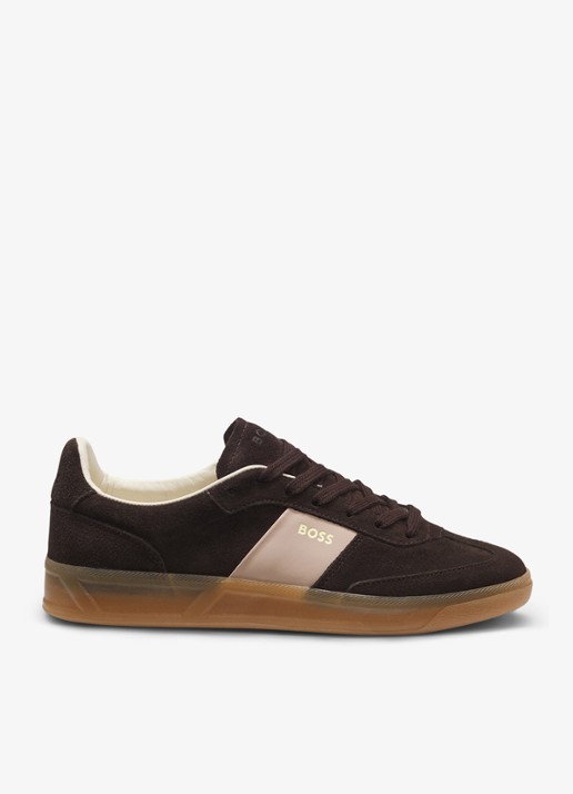 BOSS Sneaker van suède - voorkant 3 donkerbruin