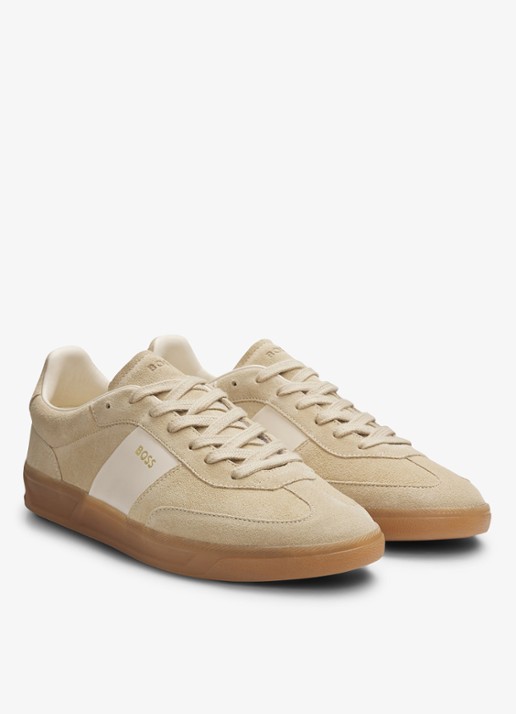 BOSS Sneaker van suède - voorkant 2 beige