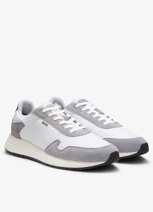 BOSS Sneakers met details van suède - voorkant 3 wit