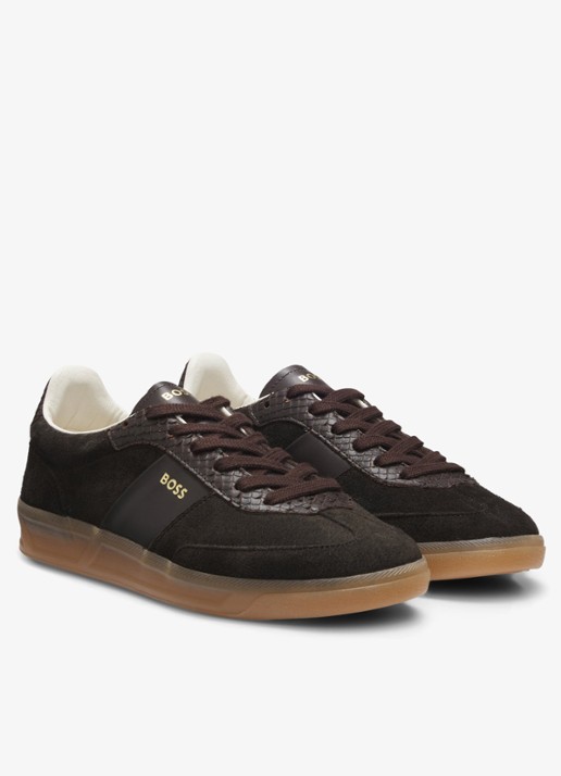 BOSS Sneakers van suède met leer details - detail 3 donkerbruin