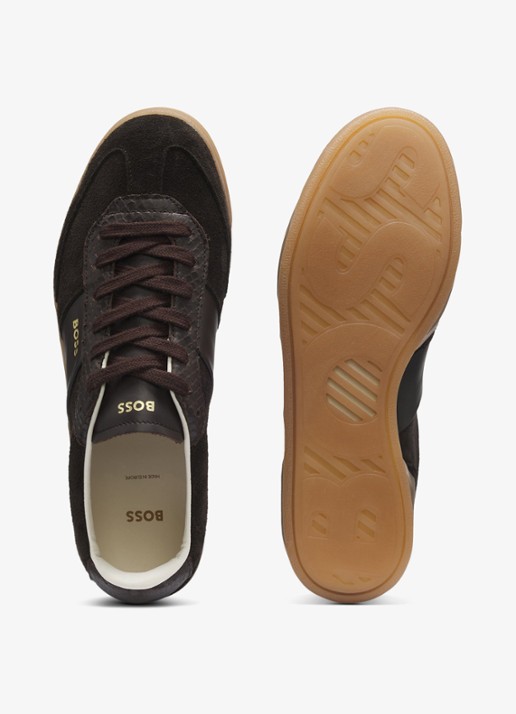 BOSS Sneakers van suède met leer details - detail 4 donkerbruin