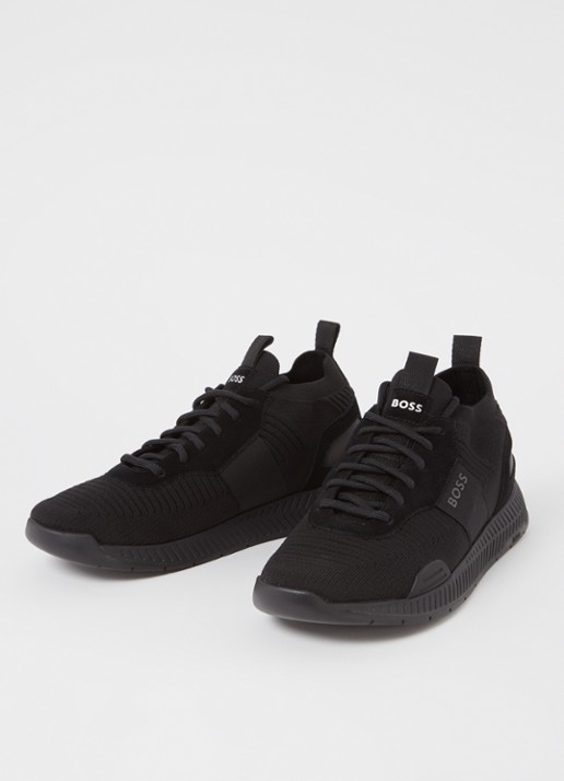 BOSS Sneakers van verschillende materialen met gebreide bovenzijde en suède details - detail 4 black-001 / zwart