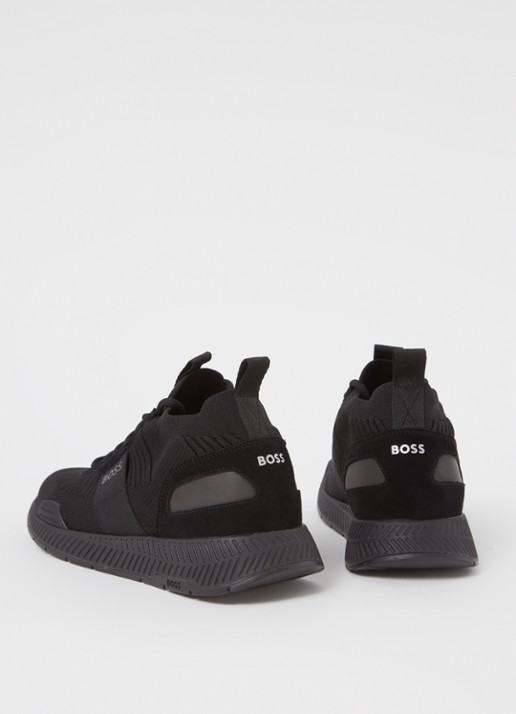 BOSS Sneakers van verschillende materialen met gebreide bovenzijde en suède details - detail 5 black-001 / zwart