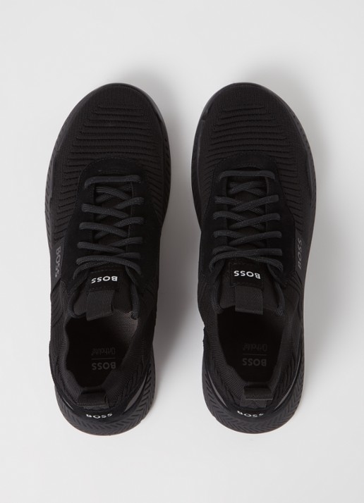 BOSS Sneakers van verschillende materialen met gebreide bovenzijde en suède details - detail 6 black-001 / zwart