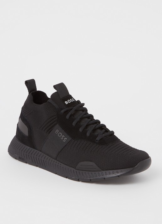 BOSS Sneakers van verschillende materialen met gebreide bovenzijde en suède details - voorkant black-001 / zwart