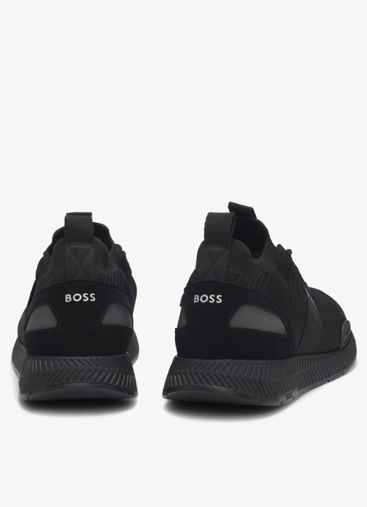 BOSS Sneakers van verschillende materialen met gebreide bovenzijde en suède details - achterkant 9 black-001 / zwart