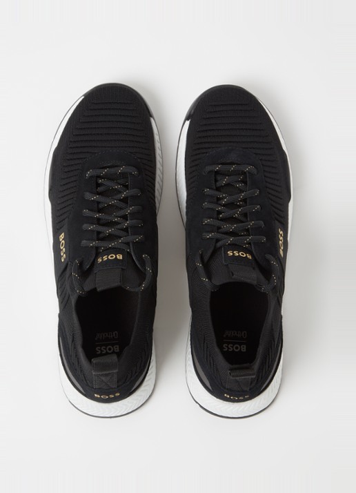 BOSS Sneakers van verschillende materialen met gebreide bovenzijde en suède details - detail 3 black-007 / zwart