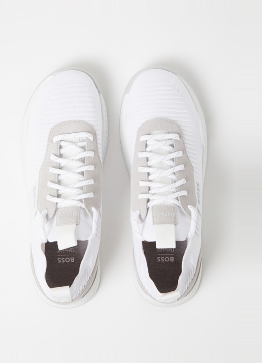 BOSS Sneakers van verschillende materialen met gebreide bovenzijde en suède details - detail 3 white-100 / wit