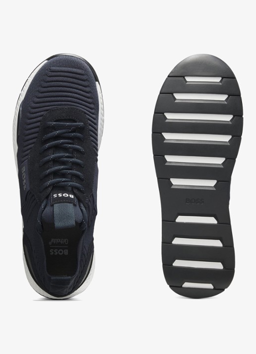 BOSS Sneakers van verschillende materialen met gebreide bovenzijde en suède details - detail 3 dark blue-401 / blauw