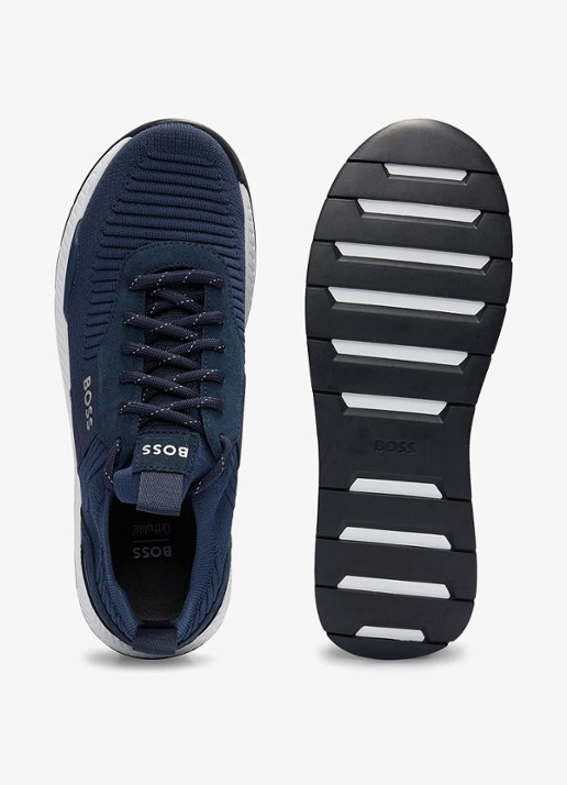 BOSS Sneakers van verschillende materialen met gebreide bovenzijde en suède details - detail 4 dark blue-401 / blauw