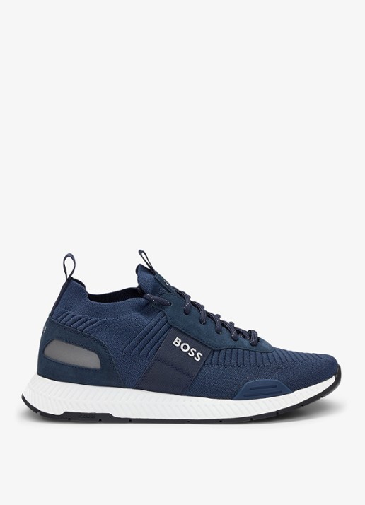 BOSS Sneakers van verschillende materialen met gebreide bovenzijde en suède details