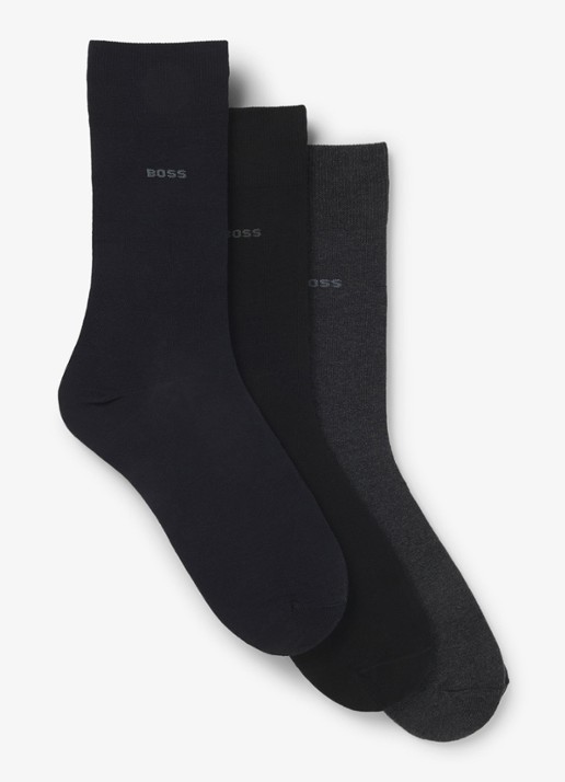 BOSS Sokken met logo in 3-pack - voorkant 3 diepzwart
