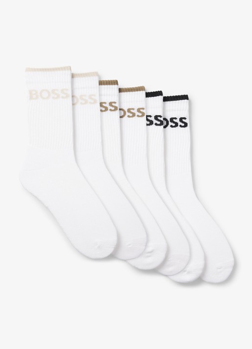 BOSS Sportsokken met logo in 6-pack - voorkant gebroken wit