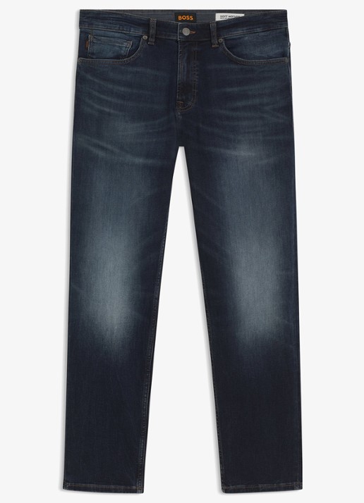 BOSS Straight fit jeans met donkere wassing - voorkant donkerblauw