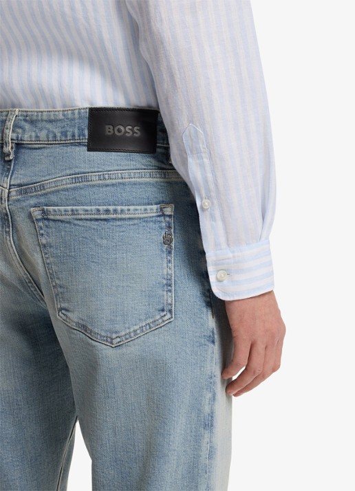 BOSS Straight fit jeans met lichte wassing - detail 2 indigo