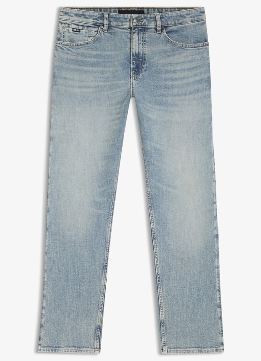 BOSS Straight fit jeans met lichte wassing - voorkant 4 indigo