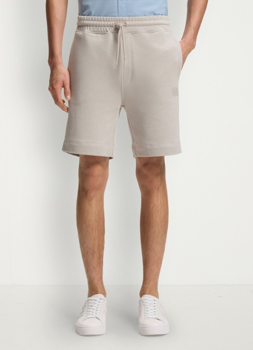 BOSS Straight fit korte broek van sweatstof met logopatch - detail 4 open grey-070 / grijs