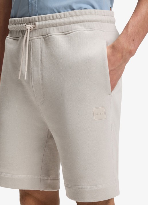 BOSS Straight fit korte broek van sweatstof met logopatch - detail 5 open grey-070 / grijs