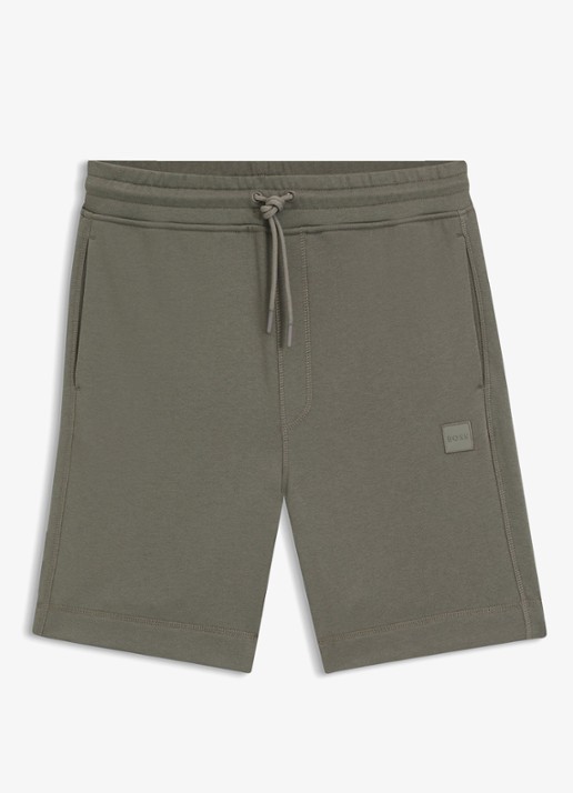BOSS Straight fit korte broek van sweatstof met logopatch - voorkant 4 open grey-076 / grijs